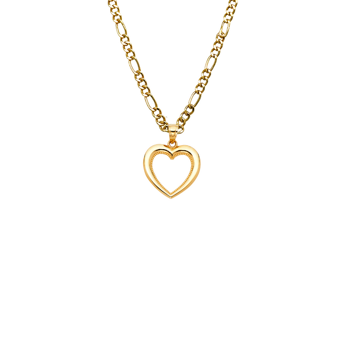 14k Gold Beaded Heart Pendant with Solid Chain - LE-1789