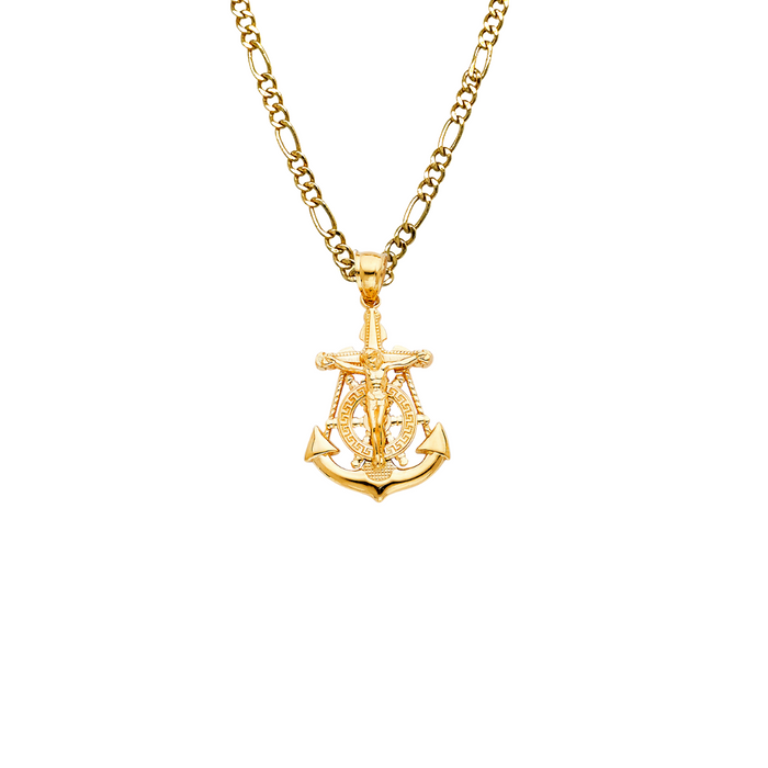 14k Gold Jesus Anchor Mariner Pendant with Solid Chain - LE-1229