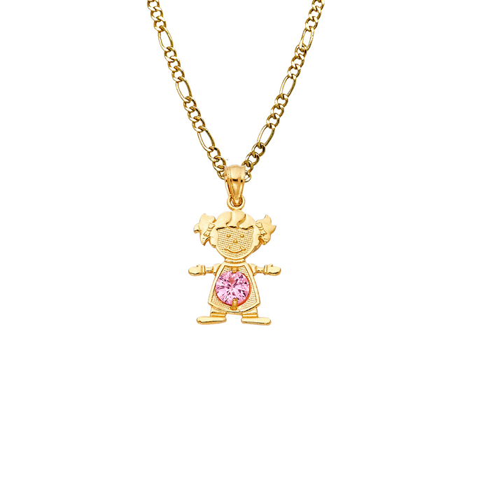 14k Gold Girl Daughter Niña October Birthstone Gemstone Pendant with Solid Chain - LE-0660-10