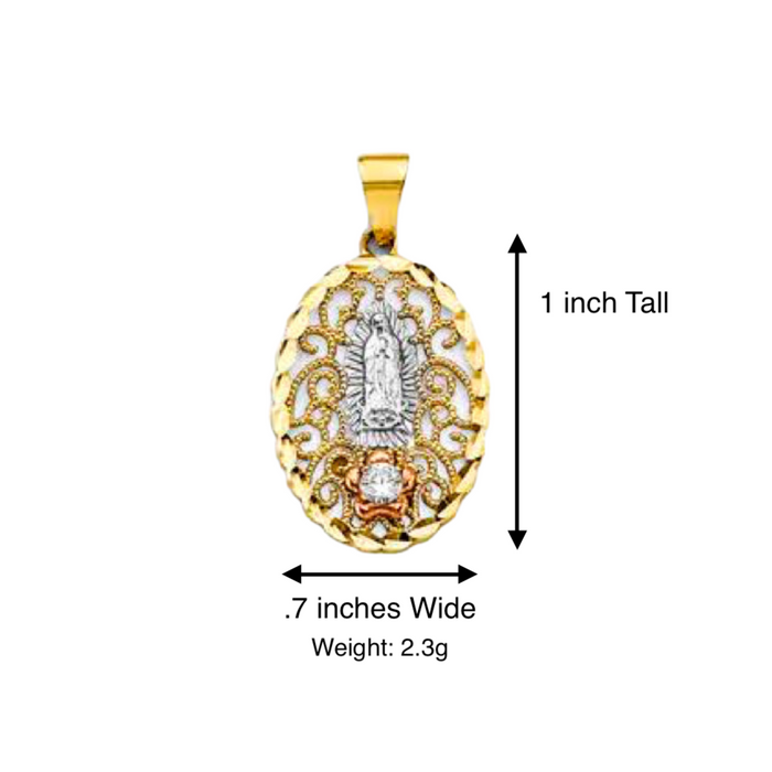 14k Virgin Mary Oval Filigrano Pendant with Solid Chain - LE-PT2810