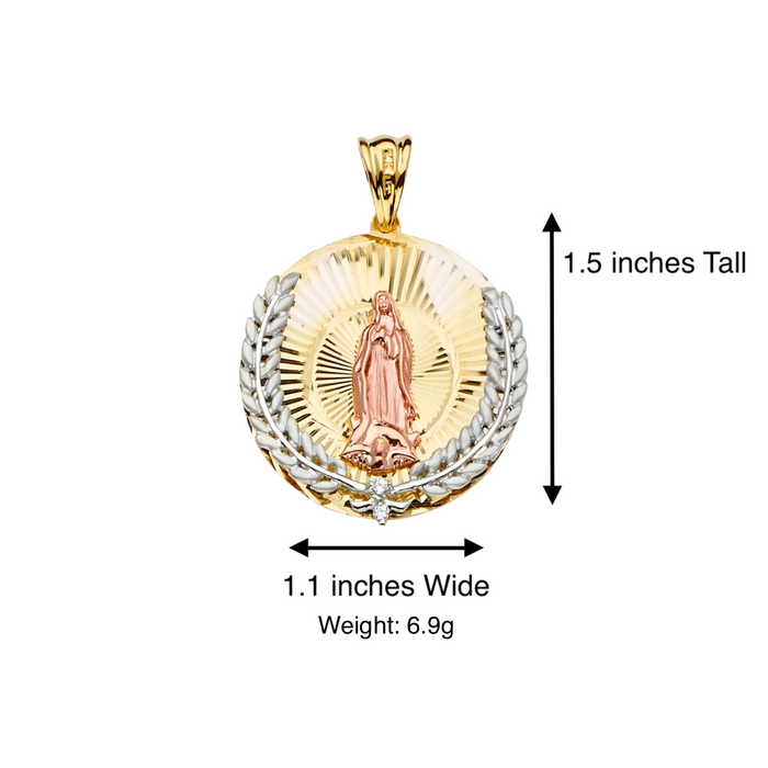 14k Virgin Mary TriColor Pendant with Solid Figaro Chain - LE-2286