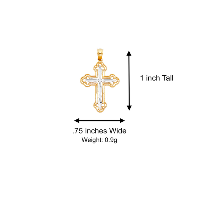 14k Gold Two Tone Cross Pendant with Solid Chain - LE-0918