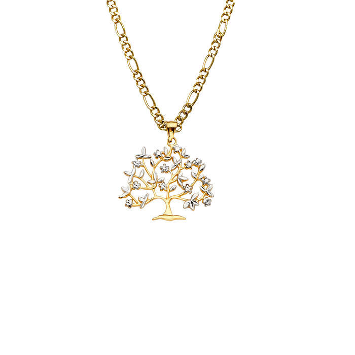 14k Gold Two Tone Family Tree of Life Pendant with Solid Chain - LE-2388