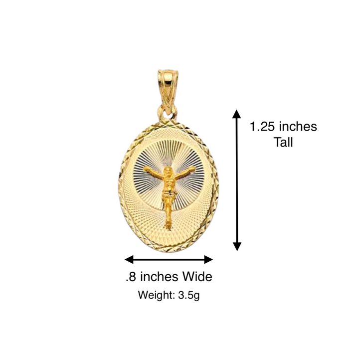 14k Jesus Christ Gold Oval Pendant with Solid Chain - LE-2884