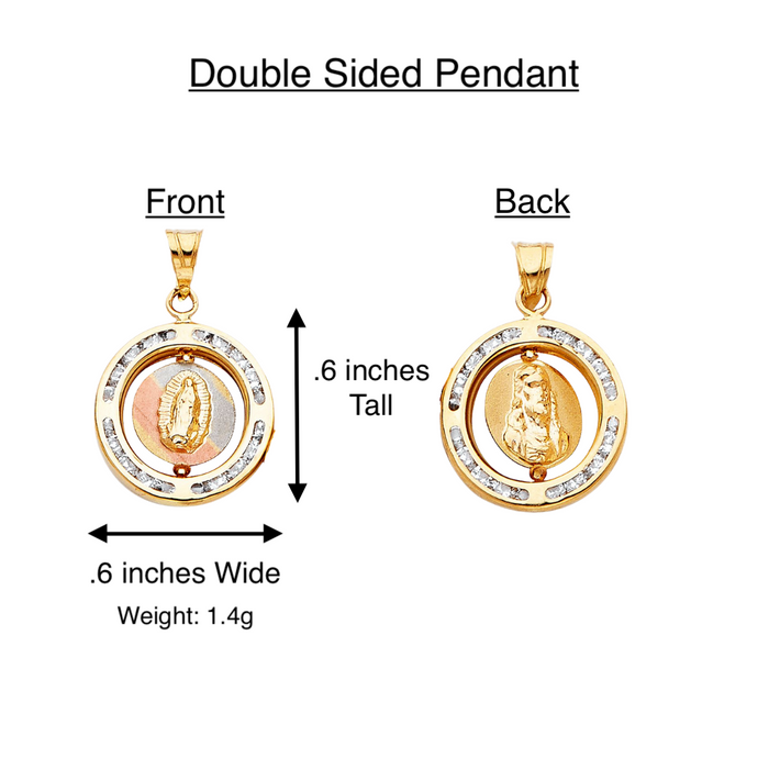 14k Virgin Mary and Christ Two Sided Gold Pendant with Solid Chain - LE-803