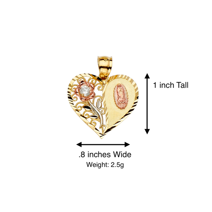 14k Virgin Mary Heart Pendant with Solid Figaro Chain - LE-2311