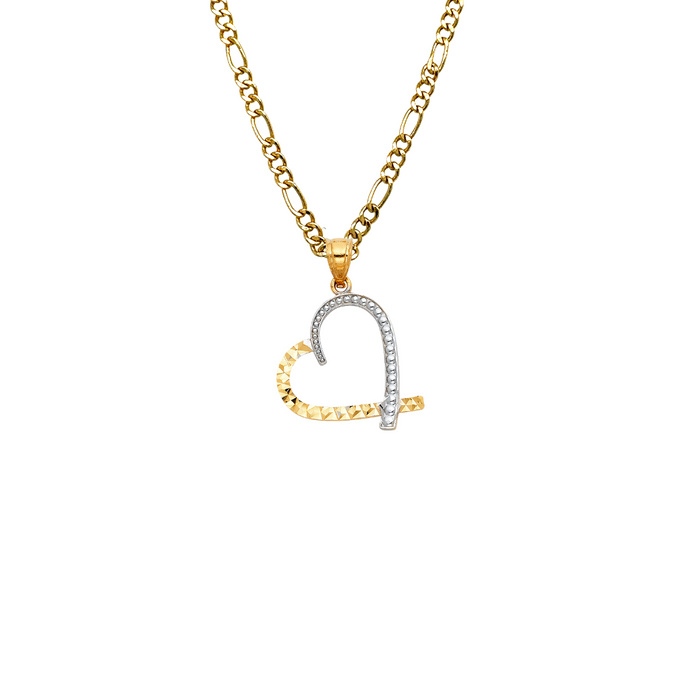 14k Gold Heart Two Tone Pendant with Solid Chain - LE-0435