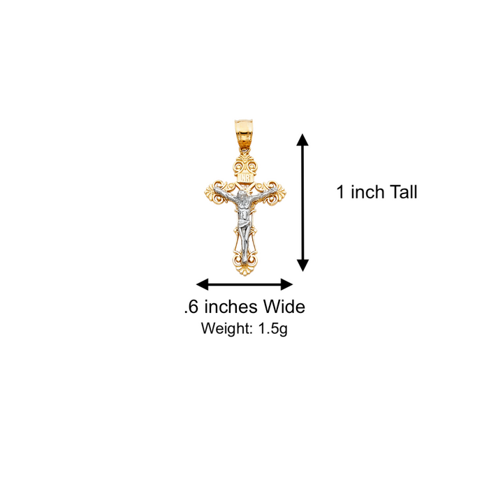 14k Two Tone Gold Ornate Jesus Cross Pendant with Solid Chain - LE-0059