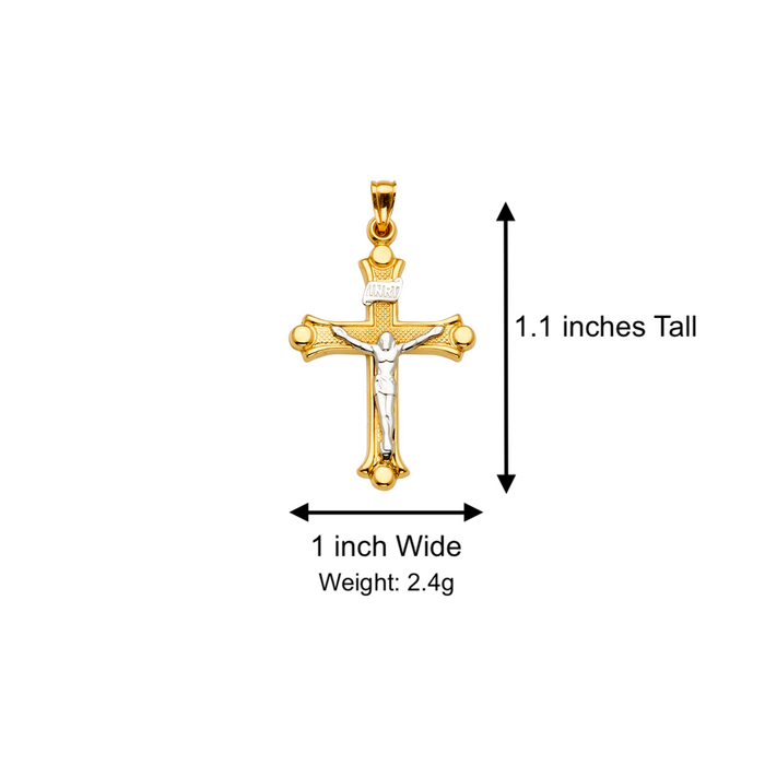 14k Two Tone Gold Jesus Cross Pendant with Solid Chain - LE-2163