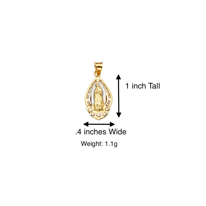 14k Virgin Mary Gold Pendant with Gemstones and Solid Chain - LE-2299