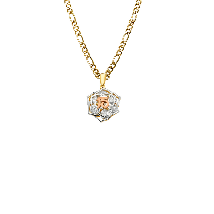 14k Gold 15 Años Quinceañera Flower Gemstone Pendant with Solid Chain - LE-2510