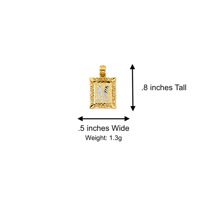 14k Gold Two Tone Square Letter Pendant - LE-2051P