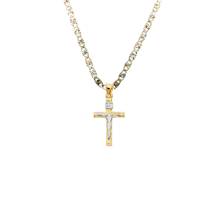 14k Two Tone Gold Jesus Cross Pendant with Solid Chain - LE-0011