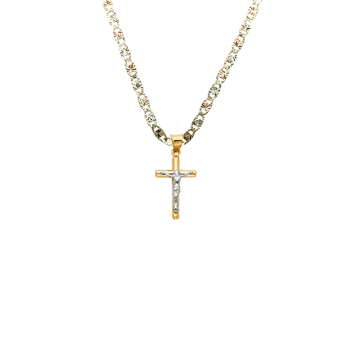 14k Two Tone Gold Jesus Cross Pendant with Solid Chain - LE-0049