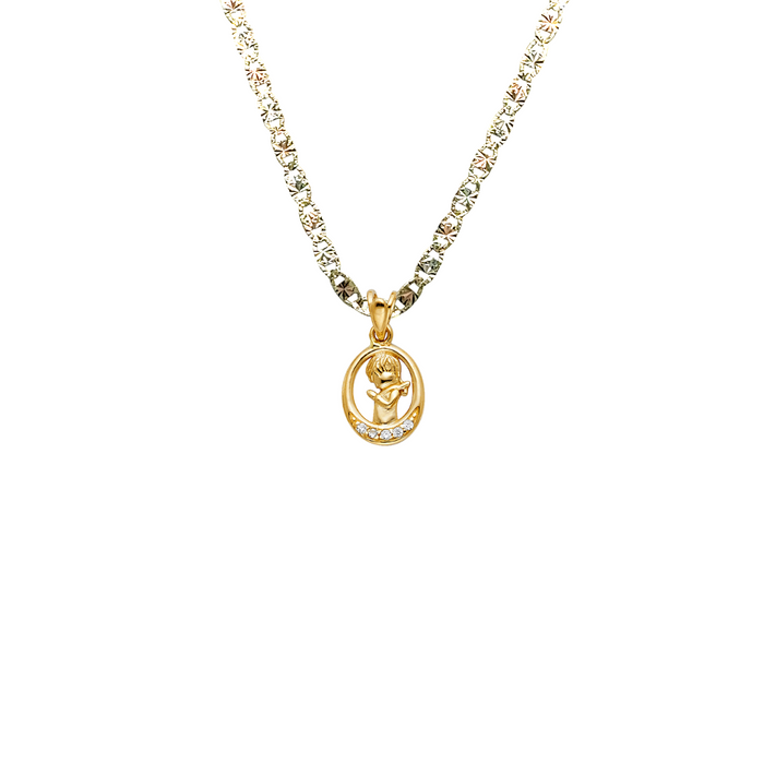 14k First Communion Girl Gold Gemstone Pendant and Solid Chain - LE-261