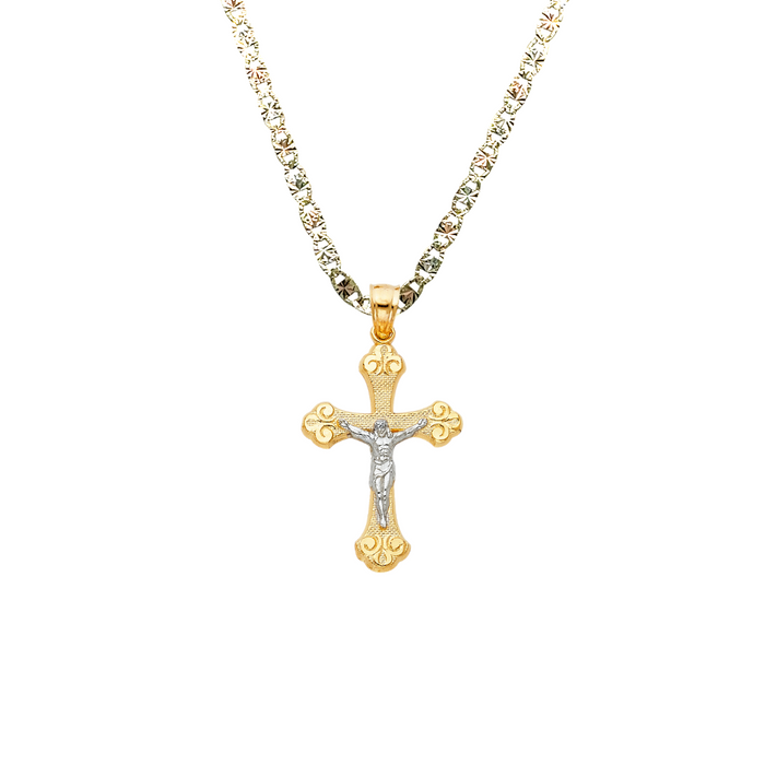 14k Two Tone Gold Jesus Cross Pendant with Solid Chain - LE-0979