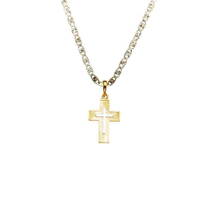 14k Gold Cross Pendant with Solid Chain - LE-2212