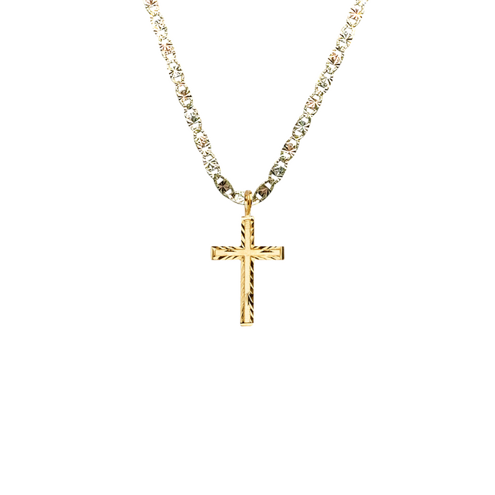 14k Gold Cross Pendant with Solid Chain - LE-2225