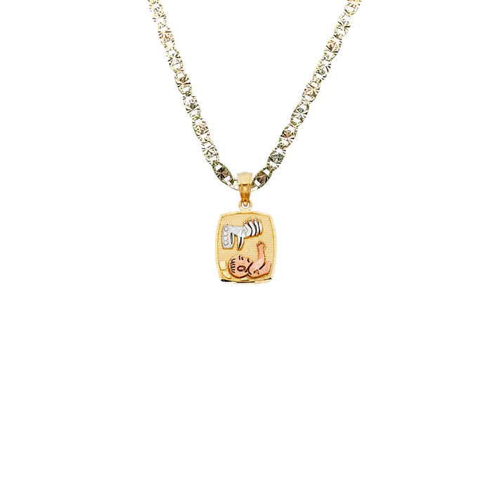 14k Baptism Tri Color Gold Pendant with Solid Chain - LE-256