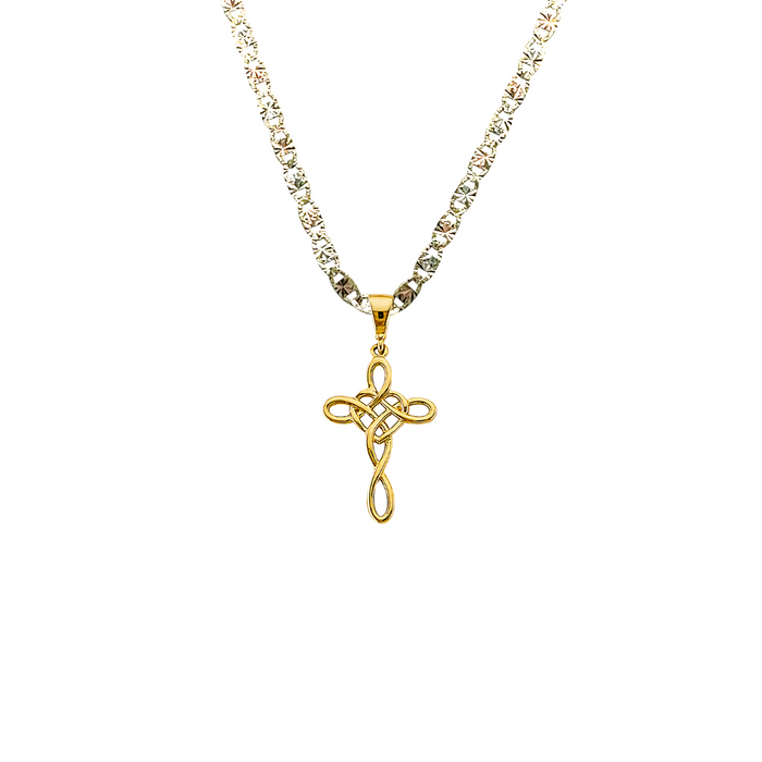 14k Gold Wire Design Cross Pendant with Solid Chain - LE-2965