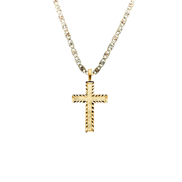 14k Gold Cross Pendant with Solid Chain - LE-1043