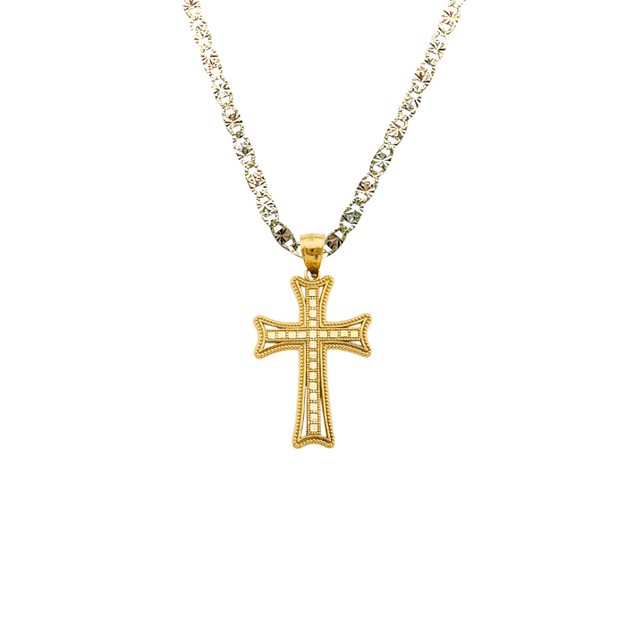 14k Gold Cross Pendant with Solid Chain - LE-2961