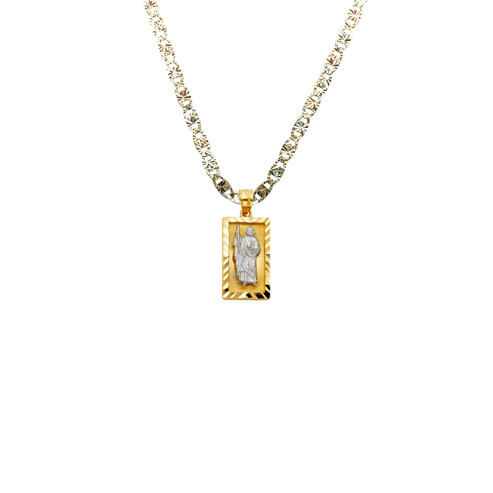 14k San Judas Gold Pendant Diamond Cut Edge with Solid Chain - LE-1152