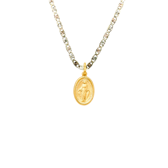 14k Virgin La Milagrosa Small Gold Pendant with Solid Chain - LE-2073