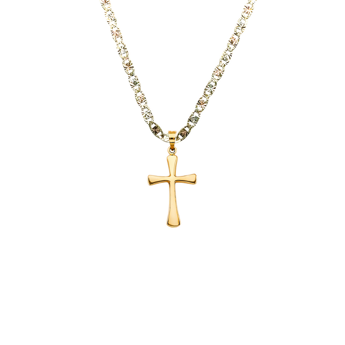 14k Gold Cross Pendant with Solid Chain - LE-2742