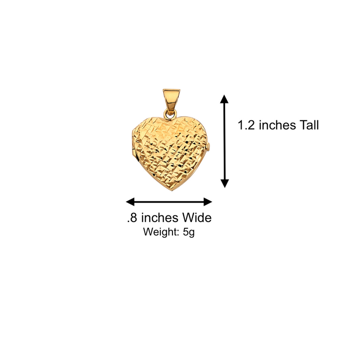 14k Gold Diamond Cut Picture Heart Locket Pendant with Solid Chain - LE-2571