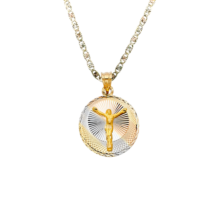 14k Jesus Christ TriColor Gold Pendant with Solid Chain - LE-294