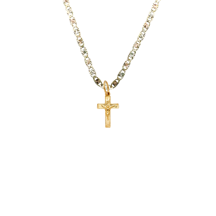 14k Gold Dainty Jesus Cross Pendant with Solid Chain - LE-1012