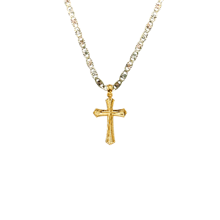 14k Gold Cross Pendant with Solid Chain - LE-2222