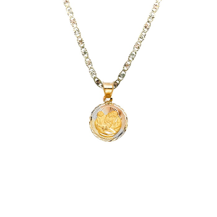 14k Baptism TriColor Gold Pendant and Solid Chain - LE-303