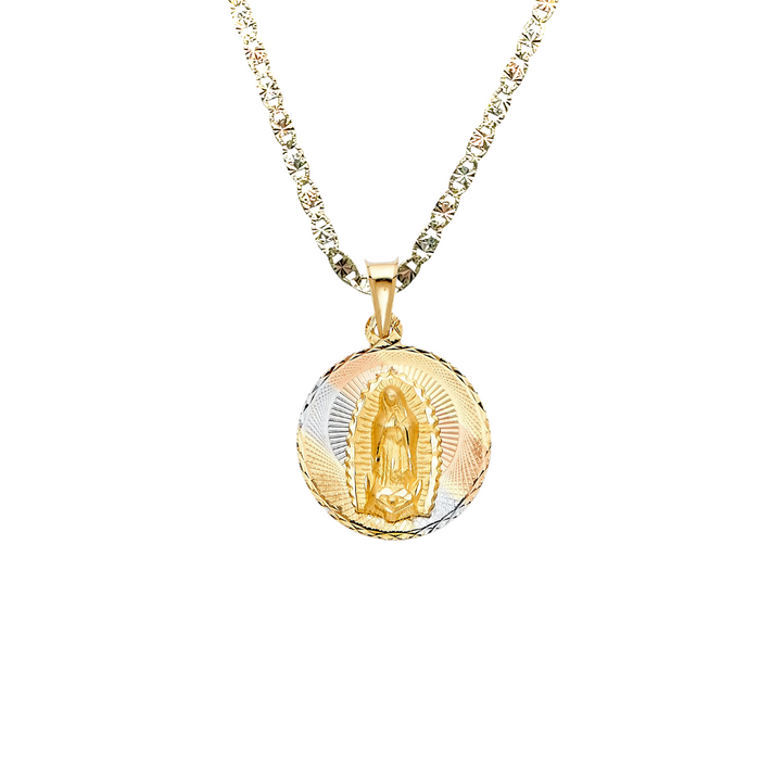 14k Virgin Mary TriColor Gold Pendant with Solid Chain - LE-291