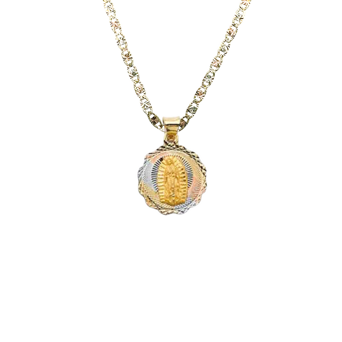 14k Virgin Mary TriColor Gold Pendant with Solid Chain - LE-2878