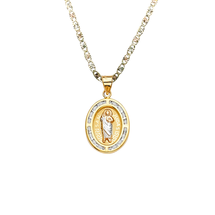 14k San Judas Oval Gemstone Pendant with Solid Chain - LE-2320