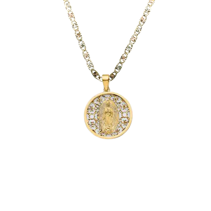 14k Virgin Mary Gold Pendant with Solid Chain - LE-3069