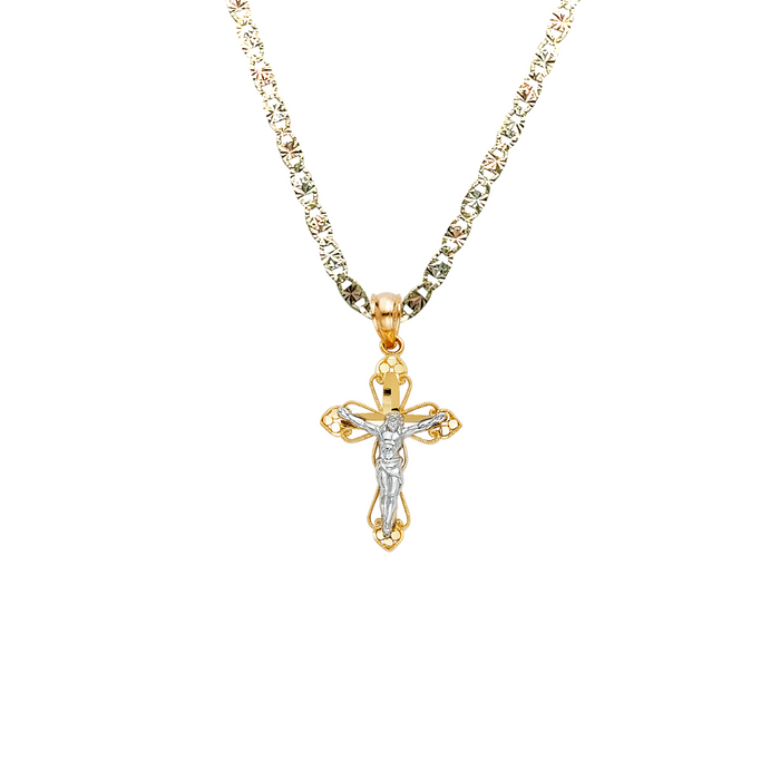 14k Gold Two Tone Jesus Cross Pendant with Solid Chain - LE-0076