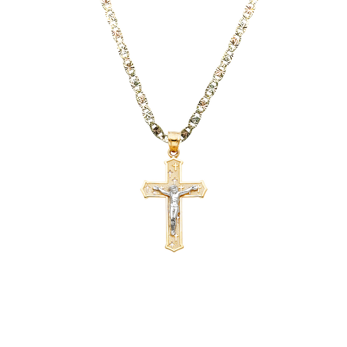 14k Two Tone Gold Jesus Cross Pendant with Solid Chain - LE-0057