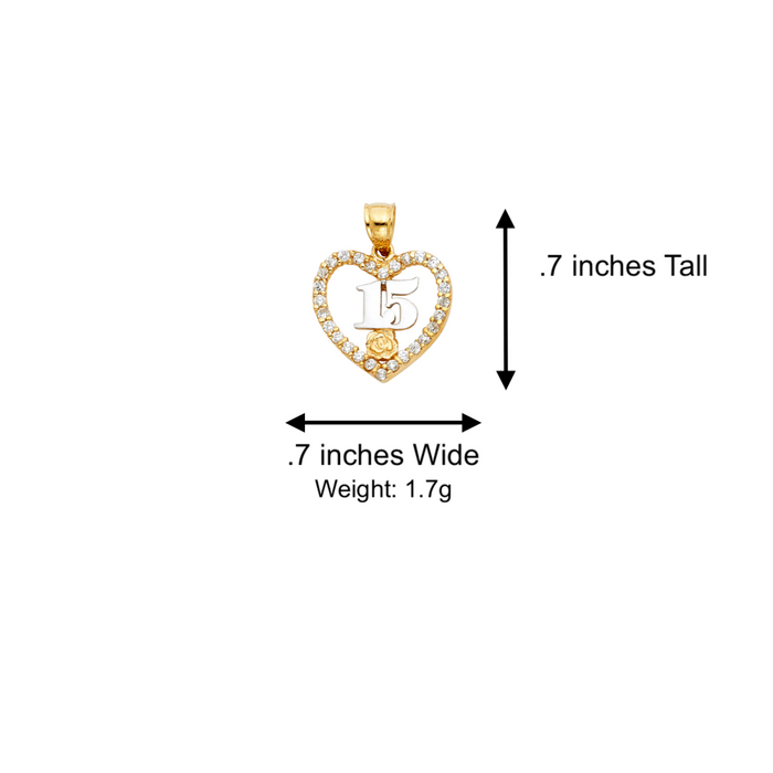 14k Gold Two Tone 15 Años Quinceañera Heart Gemstone Pendant with Solid Chain - LE-1877