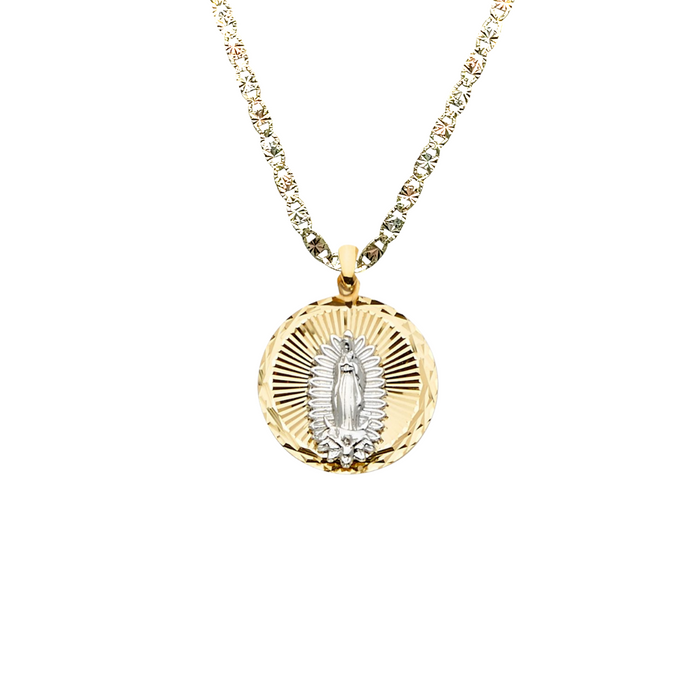 14k Virgin Mary Round Diamond Cut Pendant with Solid Chain - LE-2290