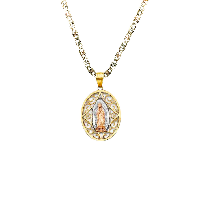 14k Virgin Mary Oval Pendant with Solid Chain - LE-PT2809