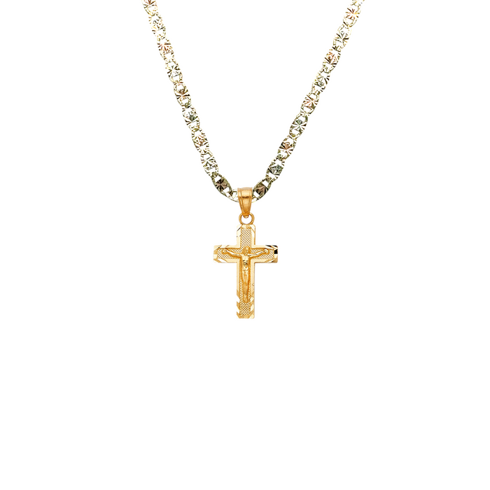 14k Gold Jesus Cross Pendant with Solid Chain - LE-0043