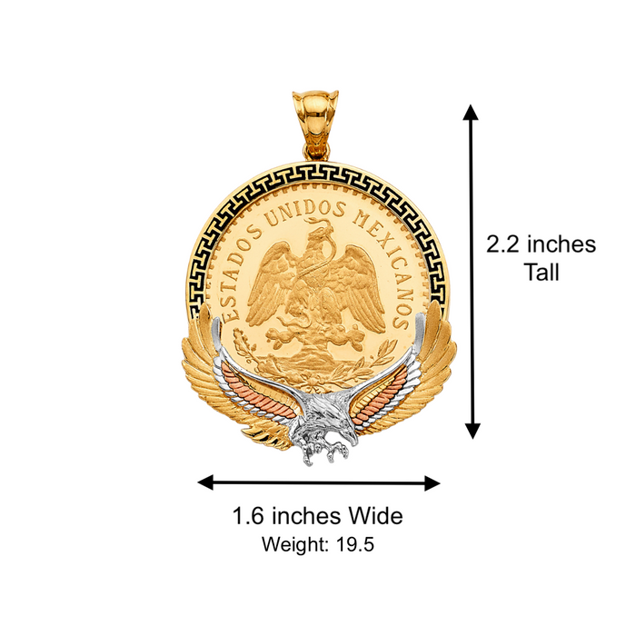 14k Gold Two Tone Coin Centenario Aguila Design with Solid Figaro Chain - LE-2760