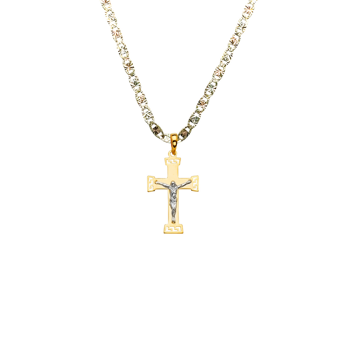 14k Two Tone Gold Jesus Cross Pendant with Solid Chain - LE-2175