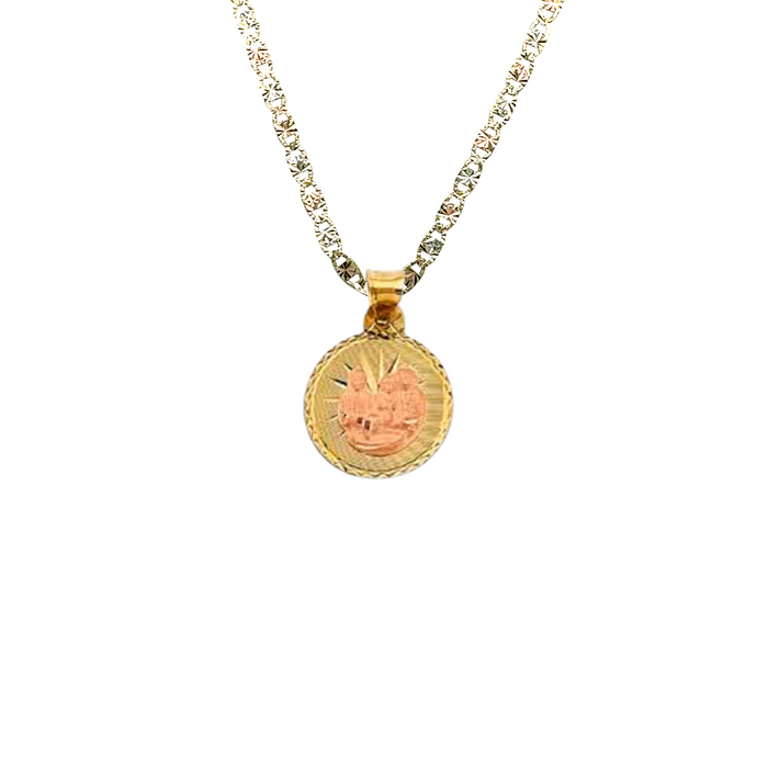 14k Round Baptism Gold Pendant with Solid Chain - LE-2906