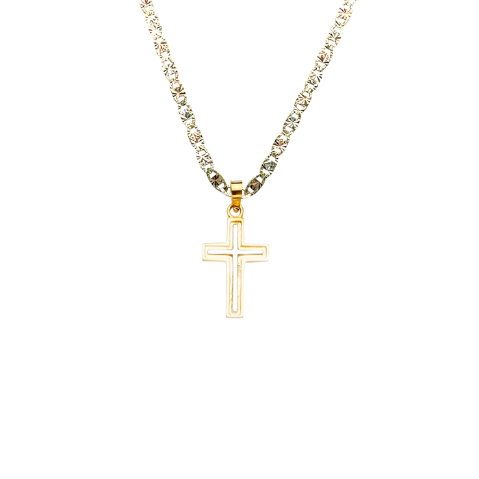 14k Gold Cross Pendant with Solid Chain - LE-2213