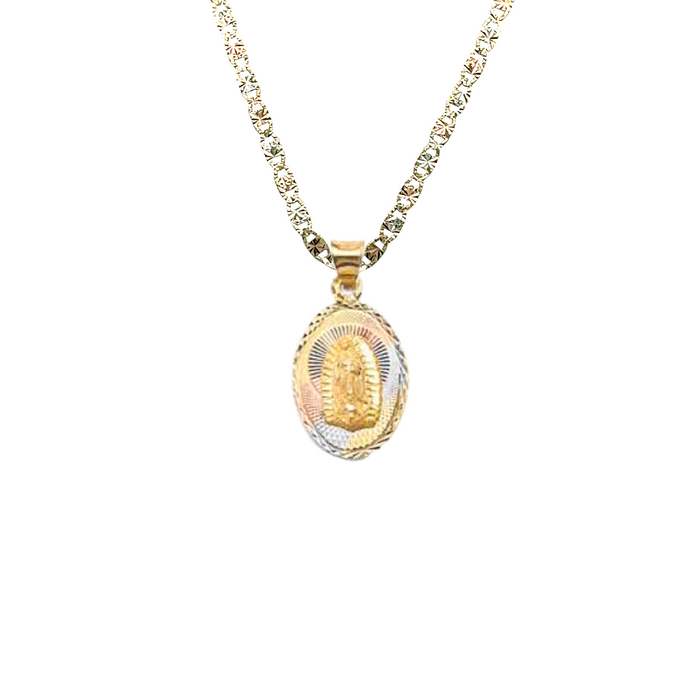 14k Virgin Mary Baptism Gold Pendant with Solid Chain - LE-3145