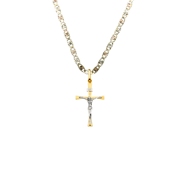 14k Two Tone Gold Jesus Cross Pendant with Solid Chain - LE-2172